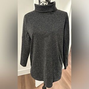 Liz Claiborne Long Sleeve Black Speckle Mock Neck Tunic Shirt with Pockets